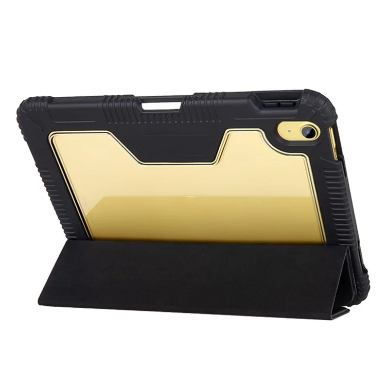For iPad (2025) / 10.9 (2022) Trifold Stand Tablet Case PU Leather+TPU+ PC Cover with Pen Slot - Black