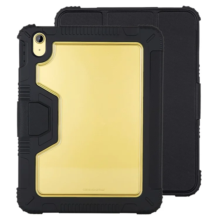 For iPad (2025) / 10.9 (2022) Trifold Stand Tablet Case PU Leather+TPU+ PC Cover with Pen Slot - Black