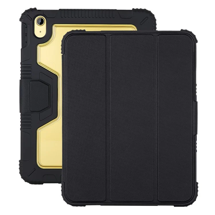 For iPad (2025) / 10.9 (2022) Trifold Stand Tablet Case PU Leather+TPU+ PC Cover with Pen Slot - Black