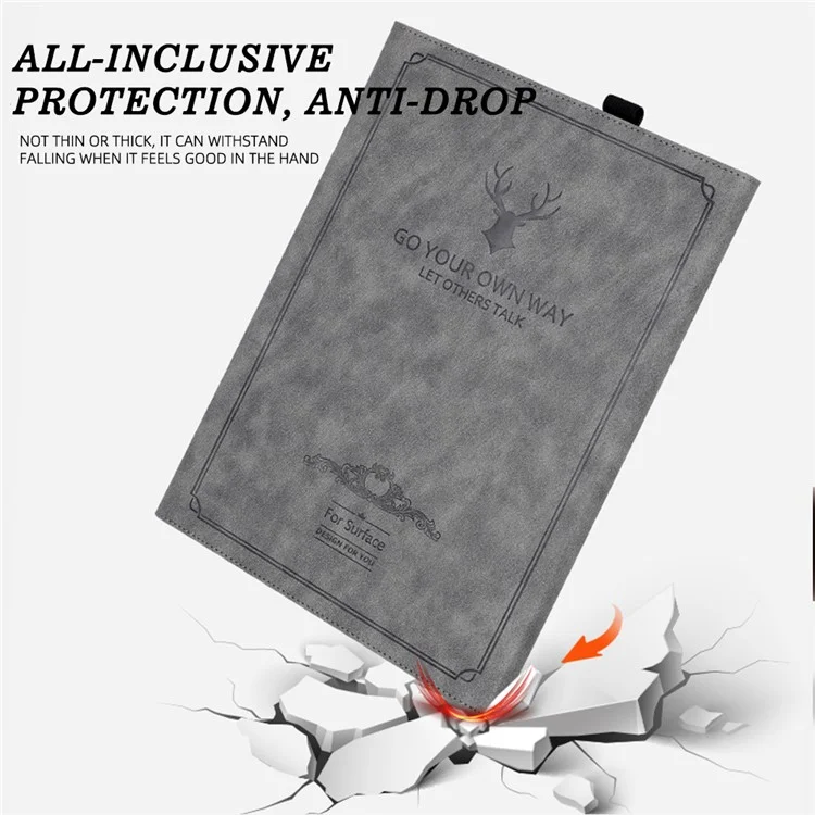 For Microsoft Surface Pro 9 Deer Head Design PU Leather+PC Anti-scratch Anti-drop Protective Case Support Stand Cover - Grey