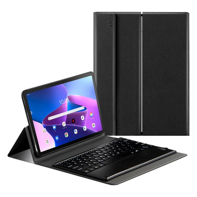 JIUYU Für Lenovo Tab M10 Plus (3. Generation) 125f / 128f Abnehmbare Bluetooth-kompatible Tastatur mit Kippständer Ledertasche - Schwarz