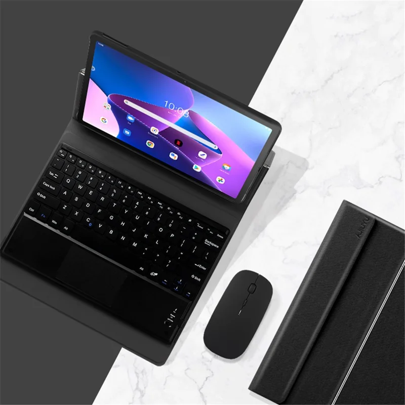 JIUYU Für Lenovo Tab M10 Plus (3. Generation) 125f / 128f Abnehmbare Bluetooth-kompatible Tastatur mit Kippständer Ledertasche - Schwarz