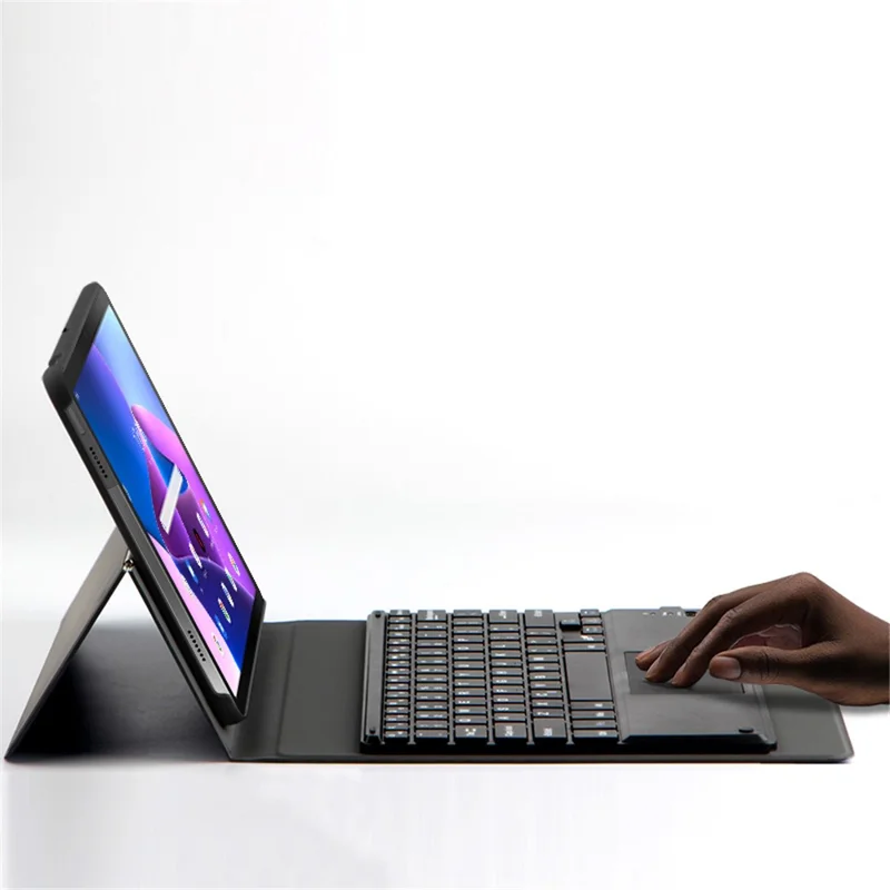 JIUYU Für Lenovo Tab M10 Plus (3. Generation) 125f / 128f Abnehmbare Bluetooth-kompatible Tastatur mit Kippständer Ledertasche - Schwarz