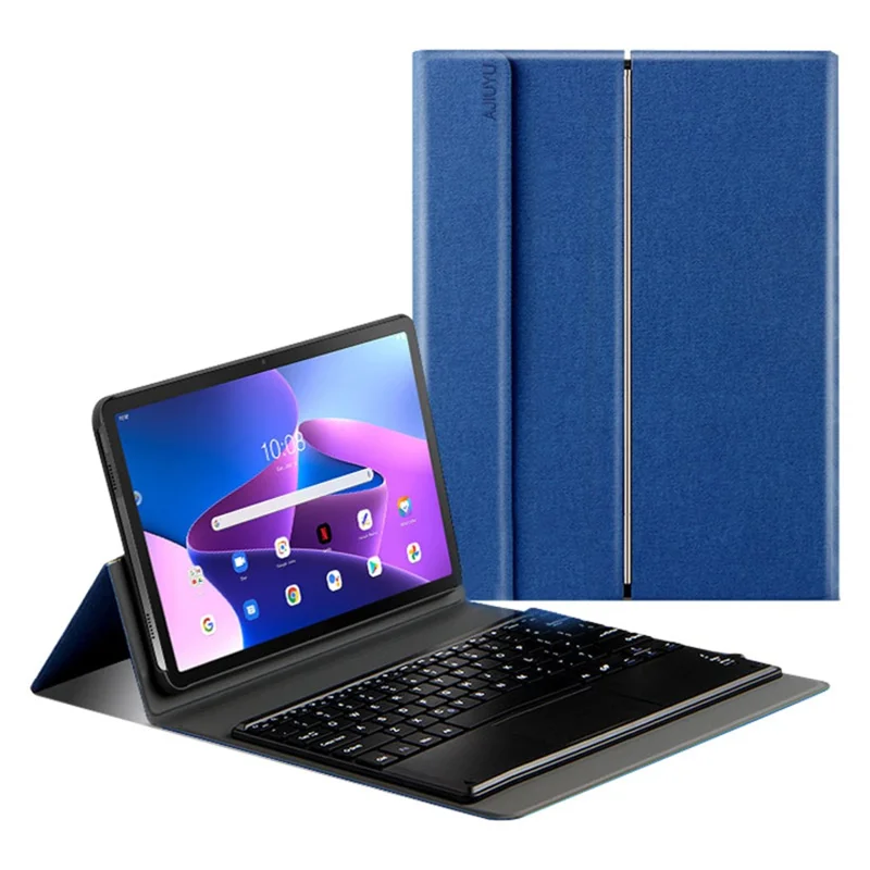 JIUYU dla Lenovo Tab M10 Plus (3. generacja) 125f / 128f odkładana klawiatura zgodna z Bluetooth z uchwytem na zawiasie, etui skórzane - niebieski