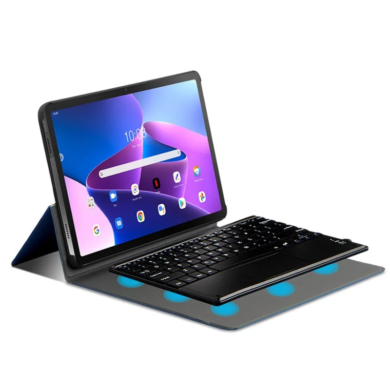 JIUYU dla Lenovo Tab M10 Plus (3. generacja) 125f / 128f odkładana klawiatura zgodna z Bluetooth z uchwytem na zawiasie, etui skórzane - niebieski