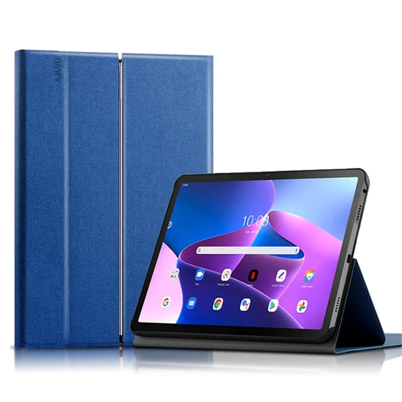 JIUYU dla Lenovo Tab M10 Plus (3. generacja) 125f / 128f odkładana klawiatura zgodna z Bluetooth z uchwytem na zawiasie, etui skórzane - niebieski
