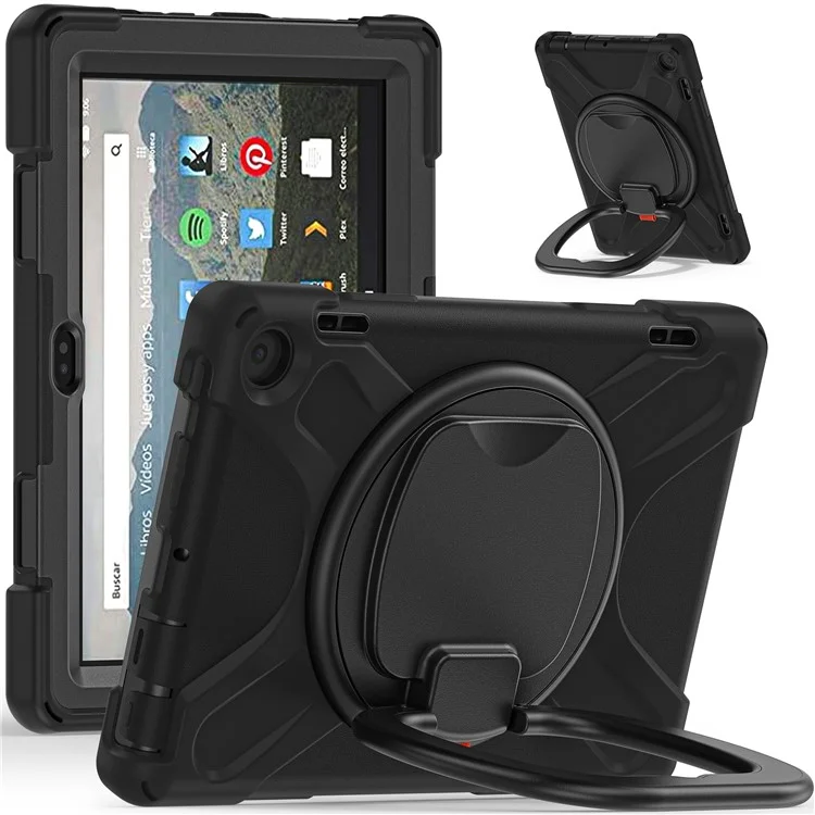 Para Amazon Fire HD 8 (2022) / HD 8 (2024) Bump Proof Tablet Case PC+Silicone Protective Cover with Kickstand - Preto
