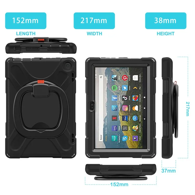 Para Amazon Fire HD 8 (2022) / HD 8 (2024) Bump Proof Tablet Case PC+Silicone Protective Cover with Kickstand - Preto
