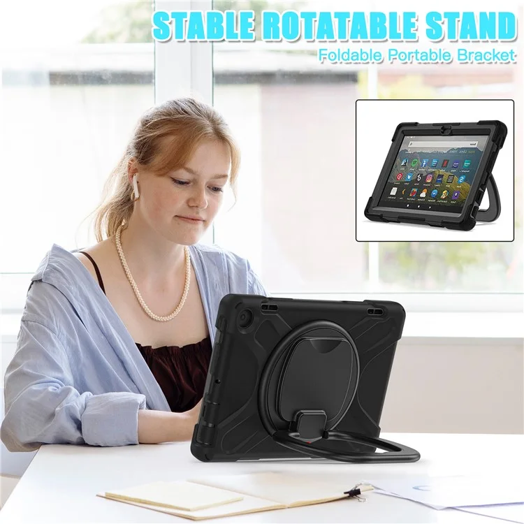 Para Amazon Fire HD 8 (2022) / HD 8 (2024) Bump Proof Tablet Case PC+Silicone Protective Cover with Kickstand - Preto