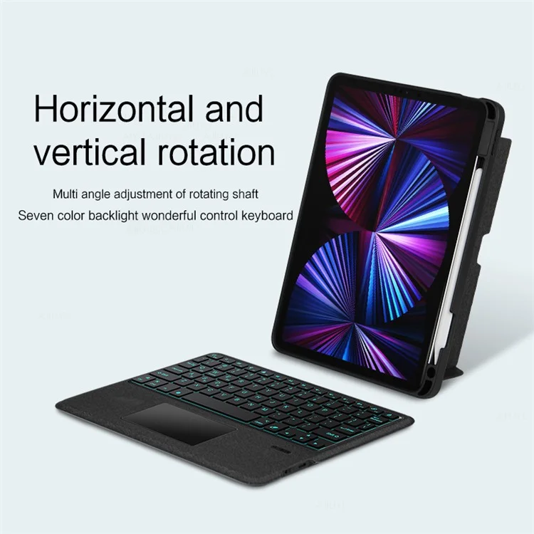 JIUYU For iPad Pro 12.9 (2020) / (2021) / (2022) Detachable Bluetooth-compatible Keyboard with Hinge Stand Leather Case