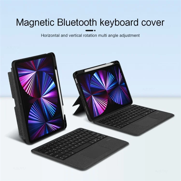 JIUYU For iPad Pro 12.9 (2020) / (2021) / (2022) Detachable Bluetooth-compatible Keyboard with Hinge Stand Leather Case
