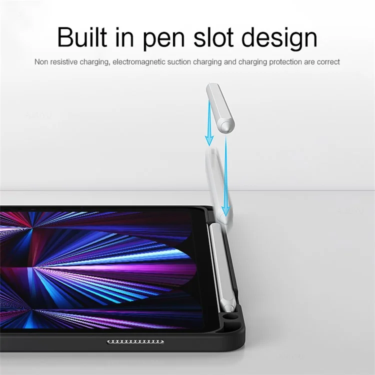 JIUYU For iPad Pro 12.9 (2020) / (2021) / (2022) Detachable Bluetooth-compatible Keyboard with Hinge Stand Leather Case