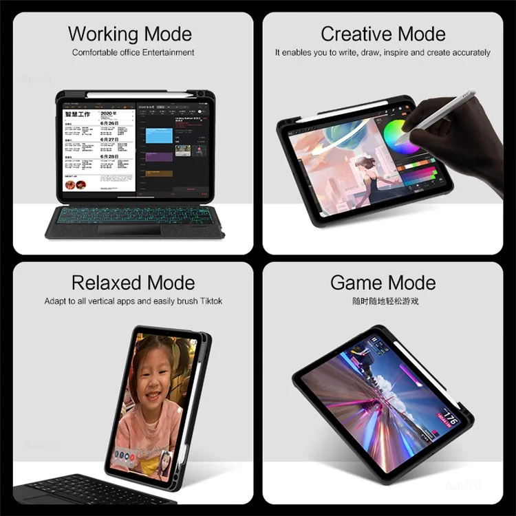 JIUYU For iPad Pro 12.9 (2020) / (2021) / (2022) Detachable Bluetooth-compatible Keyboard with Hinge Stand Leather Case