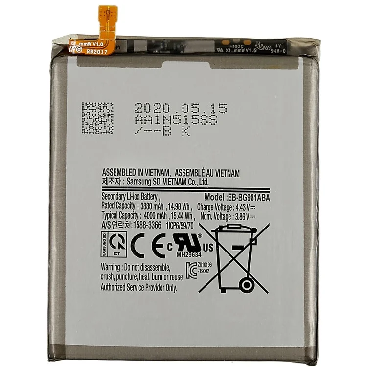 For Samsung Galaxy S20 5G 3.86V 3880mAh Li-ion Polymer Battery Assembly Part (Encode: EB-BG981ABA)