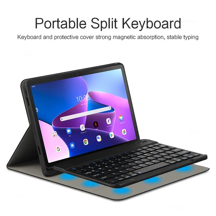 Für Lenovo Tab M10 Plus (3. Generation) Lederständer-Tablet-Hülle mit abnehmbarer magnetischer Wireless-Tastatur (ohne Touchpad) - Schwarz