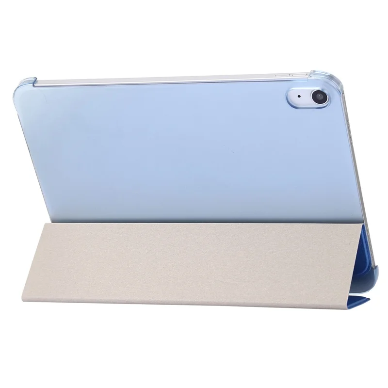 For iPad (2025) / 10.9 (2022) Silk Texture Protective Case PU Leather+PC Tri-Fold Stand Drop-Proof Cover - Blue