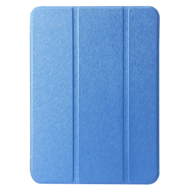 For iPad (2025) / 10.9 (2022) Silk Texture Protective Case PU Leather+PC Tri-Fold Stand Drop-Proof Cover - Blue