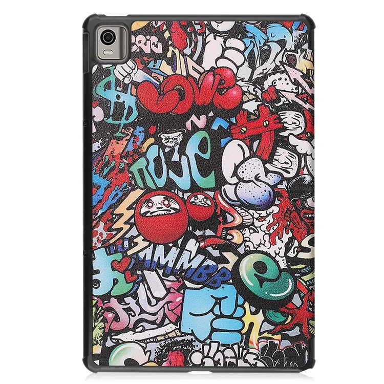Для Nokia T21 Trifold Stand Sleep / Wake Tablet Cover Pattern Printing PU Leather Folio Protective Case - Граффити
