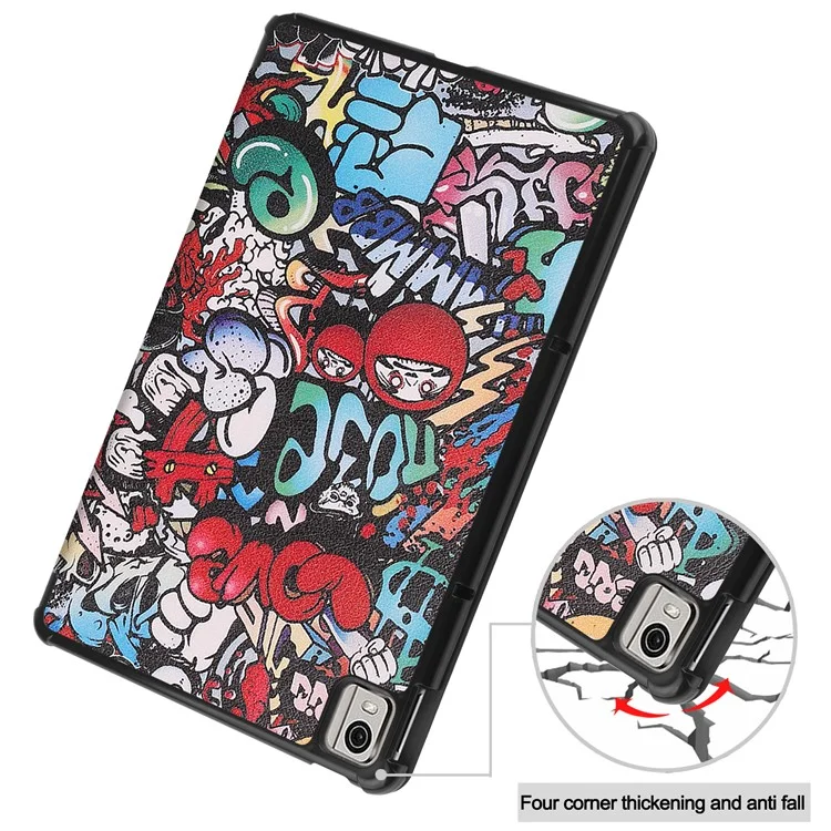 Для Nokia T21 Trifold Stand Sleep / Wake Tablet Cover Pattern Printing PU Leather Folio Protective Case - Граффити