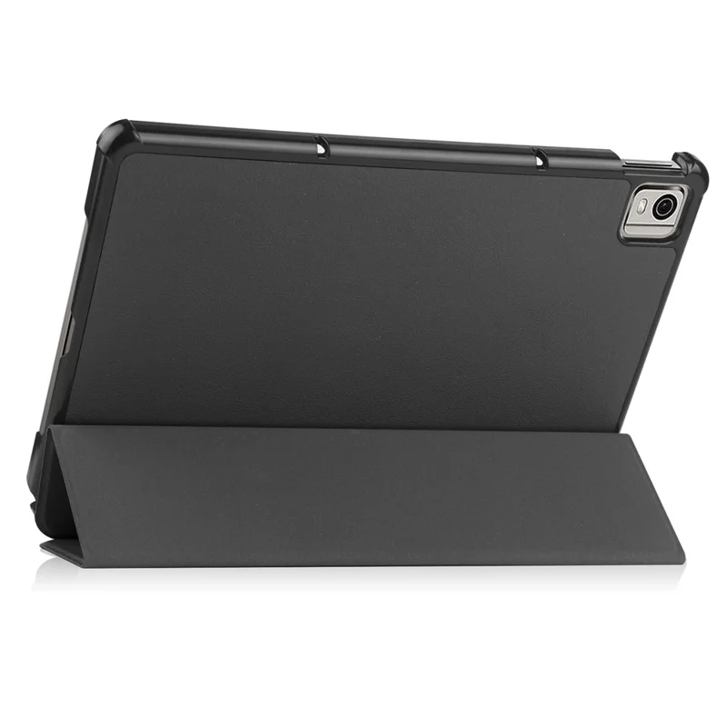 Para Nokia T21 Tri-fold Stand Smart Auto Wake / Dormir Estuche de Tableta Contra el Cuero de Cuero PU - Negro