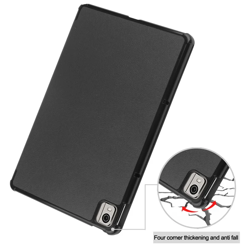 For Nokia T21 Tri-fold Stand Smart Auto Wake / Sleep Cover PU Leather Anti-Scratch Tablet Case - Black