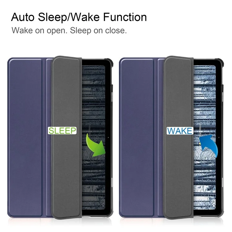 Per Nokia T21 Tri-fold Stand Smart Auto Wake / Sleep Cover PU Leather Anti-Scratch Tablet Case - Blu