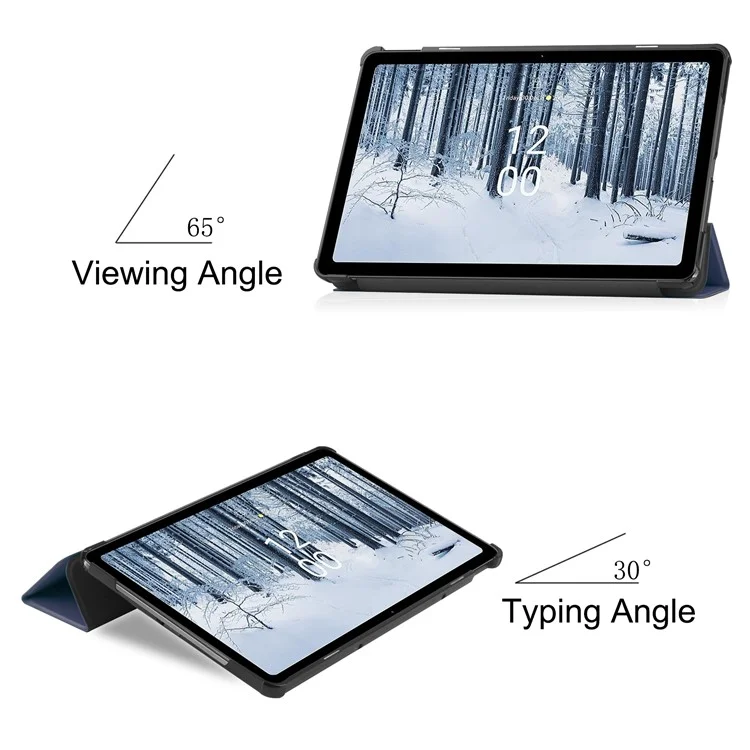 Per Nokia T21 Tri-fold Stand Smart Auto Wake / Sleep Cover PU Leather Anti-Scratch Tablet Case - Blu