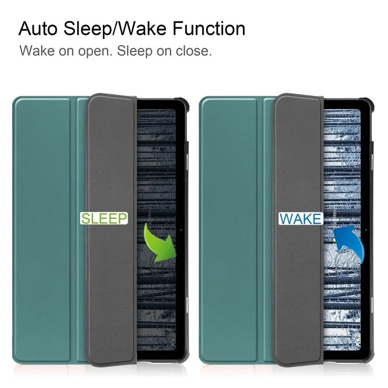 Für Nokia T21 Tri-Fold-Stand Smart Auto Wake/Sleep Cover PU-Leder Anti-Scratch Tablet-Hülle - Schwärzliches Grün