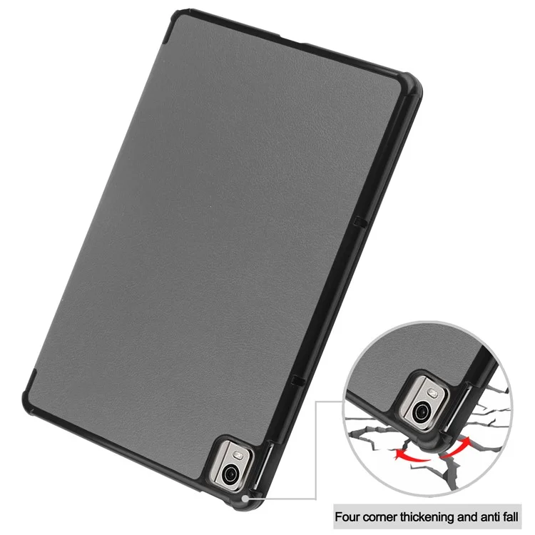 For Nokia T21 Tri-fold Stand Smart Auto Wake / Sleep Cover PU Leather Anti-Scratch Tablet Case - Grey