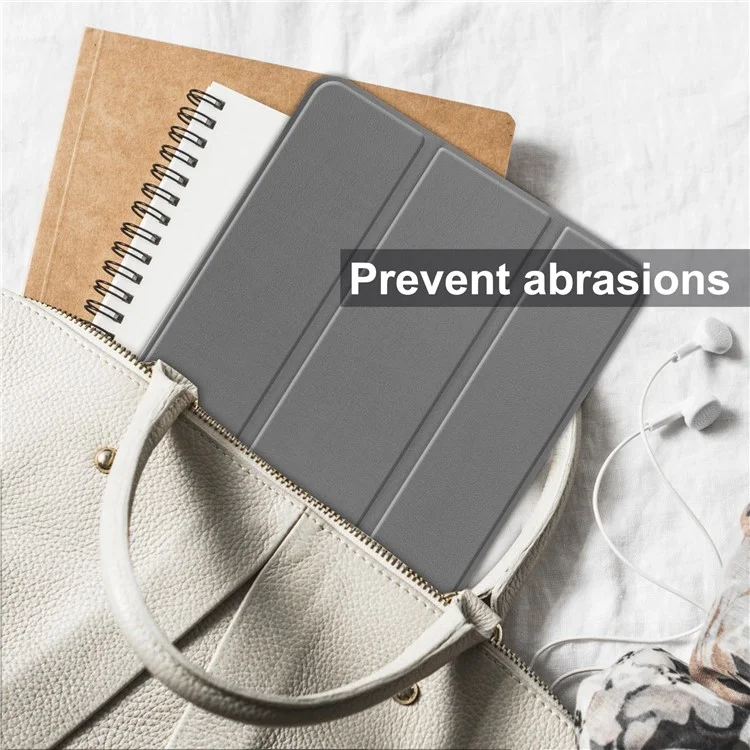 For Nokia T21 Tri-fold Stand Smart Auto Wake / Sleep Cover PU Leather Anti-Scratch Tablet Case - Grey