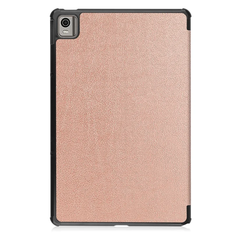 For Nokia T21 Tri-fold Stand Smart Auto Wake / Sleep Cover PU Leather Anti-Scratch Tablet Case - Rose Gold