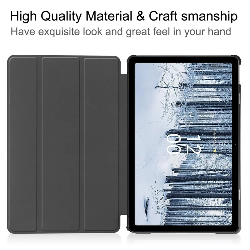 For Nokia T21 Tri-fold Stand Smart Auto Wake / Sleep Cover PU Leather Anti-Scratch Tablet Case - Rose Gold