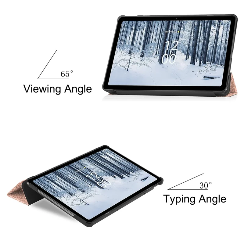 For Nokia T21 Tri-fold Stand Smart Auto Wake / Sleep Cover PU Leather Anti-Scratch Tablet Case - Rose Gold