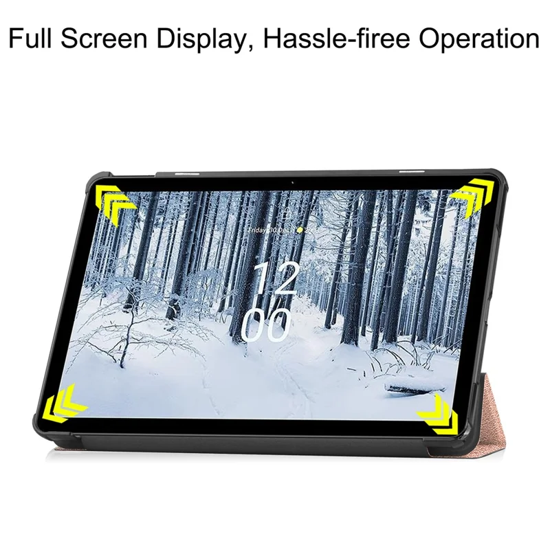 For Nokia T21 Tri-fold Stand Smart Auto Wake / Sleep Cover PU Leather Anti-Scratch Tablet Case - Rose Gold