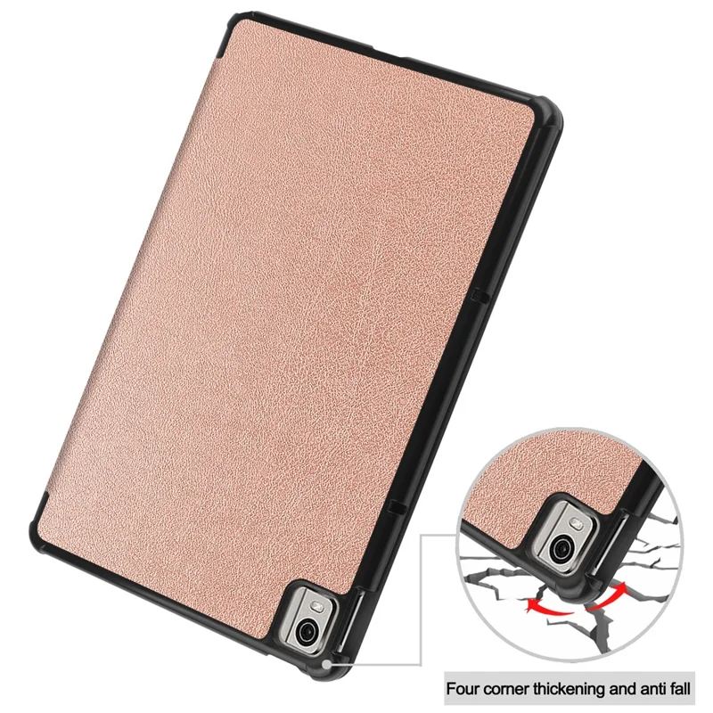 For Nokia T21 Tri-fold Stand Smart Auto Wake / Sleep Cover PU Leather Anti-Scratch Tablet Case - Rose Gold