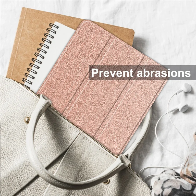 For Nokia T21 Tri-fold Stand Smart Auto Wake / Sleep Cover PU Leather Anti-Scratch Tablet Case - Rose Gold