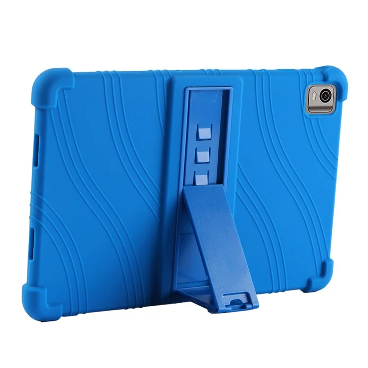 For Nokia T21 Soft Silicone Drop Protective Tablet Case PC Kickstand Shockproof Tablet Cover - Dark Blue