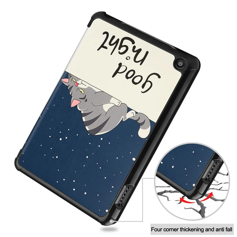 JUNSUNMAY For Amazon Fire 7 (2022) Tri-fold Stand Protective Cover Pattern Printing PU Leather Case with Auto Wake / Sleep - Cat