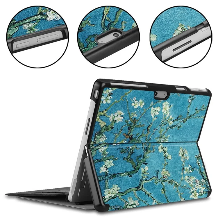 JUNSUNMAY Pour Microsoft Surface Pro 9 Étui de support pliable Tablet Case Impression de motif PU Cuir + Couverture PC - Fleur d'abricot