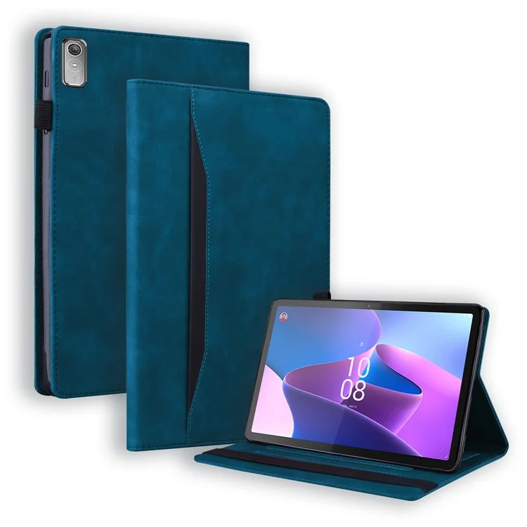 For Lenovo Pad Plus 2023 11.5-inch Business Folio Stand Wallet Case Drop-proof PU Leather Tablet Cover with Elastic Band and Pencil Holder - Blue