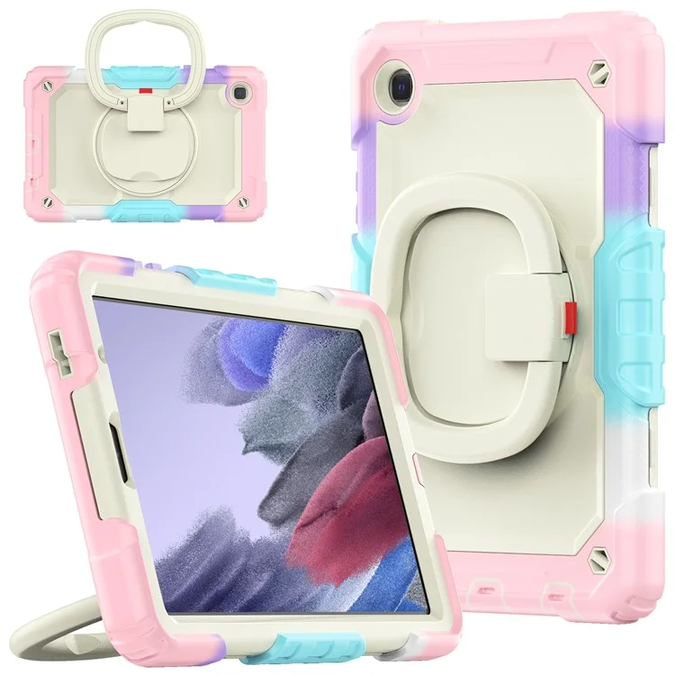 Case di Compresse Anti-drop Per Samsung Galaxy Tab A7 Lite da 8,7 Pollici T220 / T225 PC + Custodia Protettiva in Silicone a 360 Gradi Copertina di Cavallino Rotante Con Spalla - Beige / Mamo Rosa