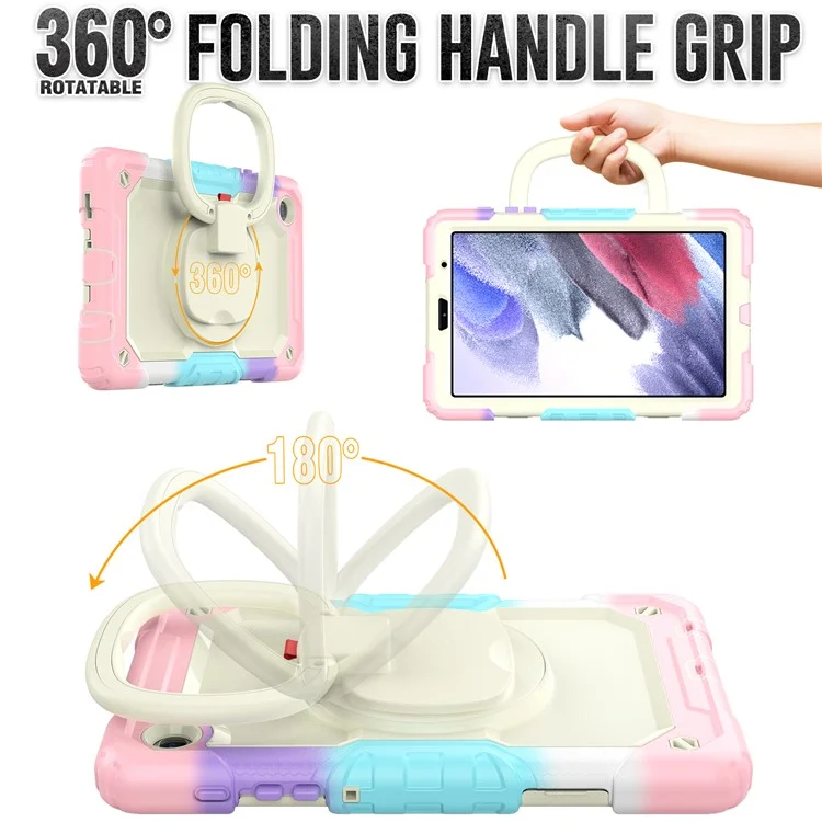 Case di Compresse Anti-drop Per Samsung Galaxy Tab A7 Lite da 8,7 Pollici T220 / T225 PC + Custodia Protettiva in Silicone a 360 Gradi Copertina di Cavallino Rotante Con Spalla - Beige / Mamo Rosa