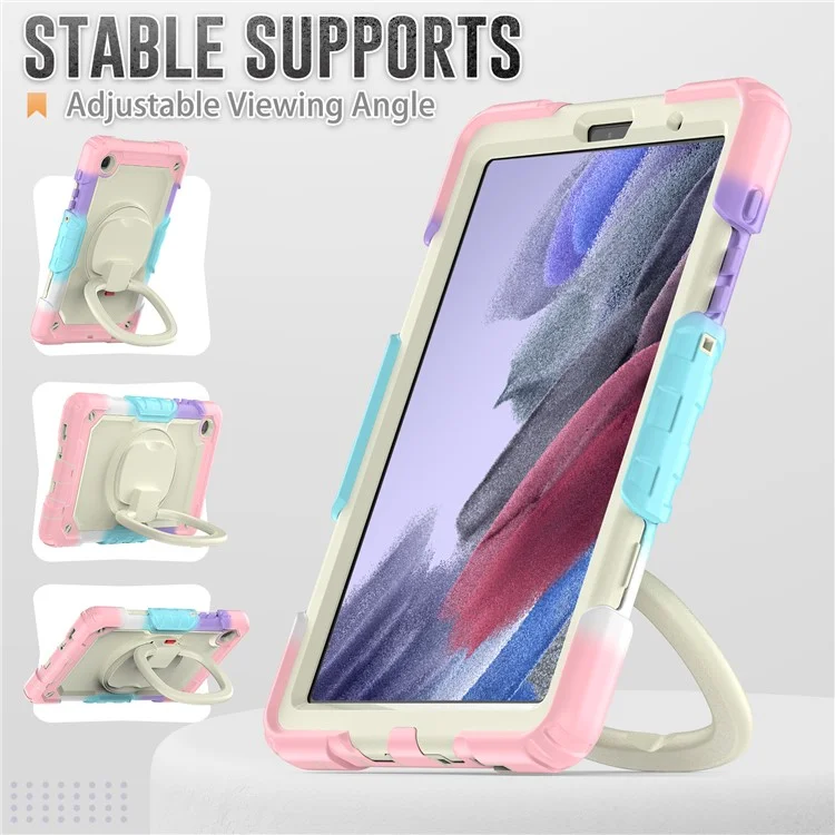 Case di Compresse Anti-drop Per Samsung Galaxy Tab A7 Lite da 8,7 Pollici T220 / T225 PC + Custodia Protettiva in Silicone a 360 Gradi Copertina di Cavallino Rotante Con Spalla - Beige / Mamo Rosa