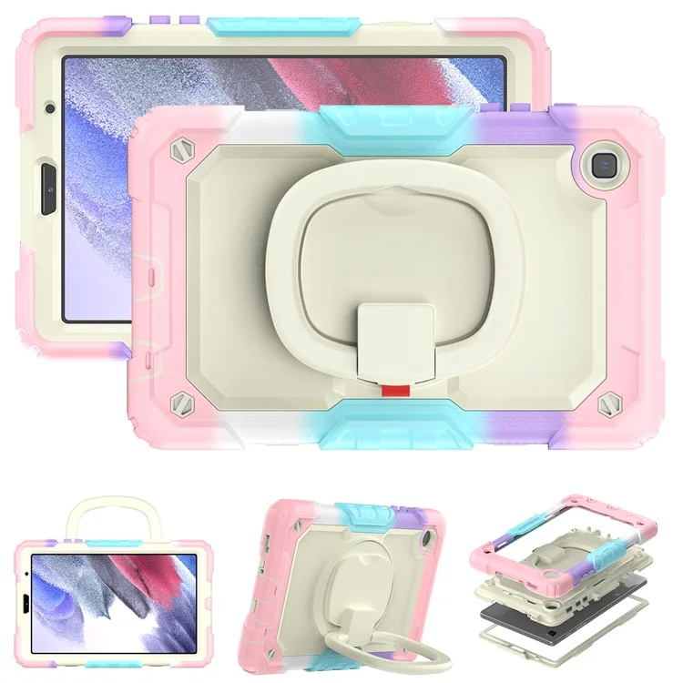 Case di Compresse Anti-drop Per Samsung Galaxy Tab A7 Lite da 8,7 Pollici T220 / T225 PC + Custodia Protettiva in Silicone a 360 Gradi Copertina di Cavallino Rotante Con Spalla - Beige / Mamo Rosa