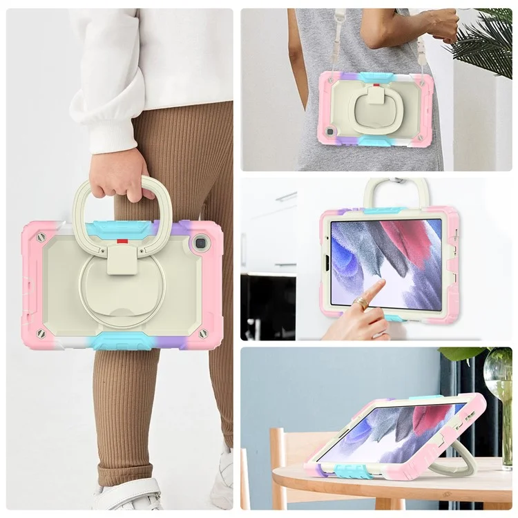 Case di Compresse Anti-drop Per Samsung Galaxy Tab A7 Lite da 8,7 Pollici T220 / T225 PC + Custodia Protettiva in Silicone a 360 Gradi Copertina di Cavallino Rotante Con Spalla - Beige / Mamo Rosa