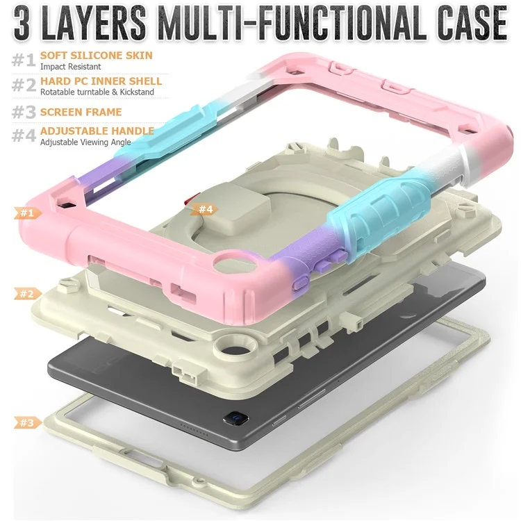Case di Compresse Anti-drop Per Samsung Galaxy Tab A7 Lite da 8,7 Pollici T220 / T225 PC + Custodia Protettiva in Silicone a 360 Gradi Copertina di Cavallino Rotante Con Spalla - Beige / Mamo Rosa