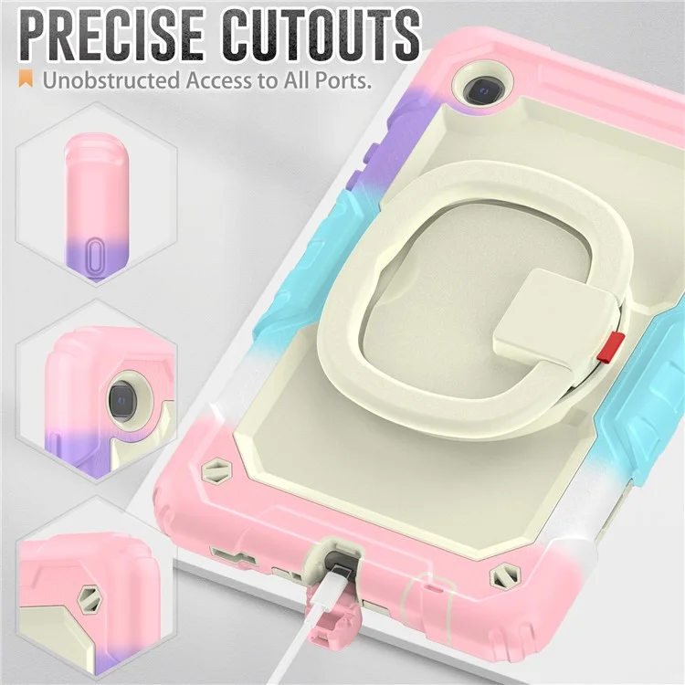 Case di Compresse Anti-drop Per Samsung Galaxy Tab A7 Lite da 8,7 Pollici T220 / T225 PC + Custodia Protettiva in Silicone a 360 Gradi Copertina di Cavallino Rotante Con Spalla - Beige / Mamo Rosa