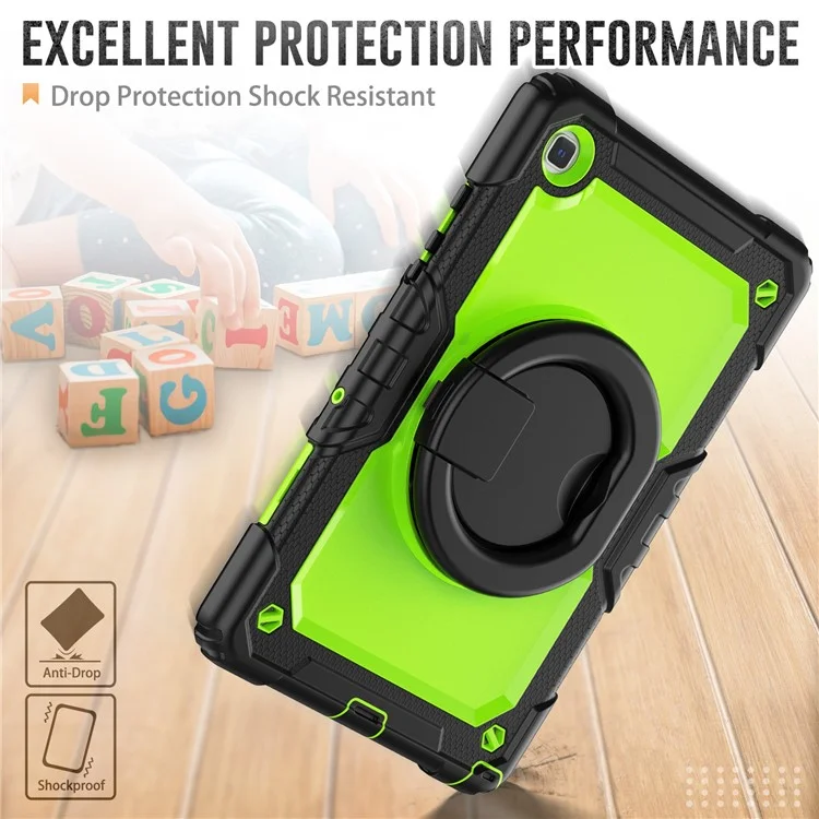 For Samsung Galaxy Tab A7 10.4 (2020) / (2022) T500 / T505 Tablet Case Kickstand PC + Silicone Cover with Shoulder Strap - Black / Lime PC