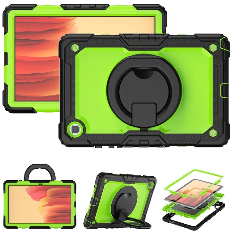 For Samsung Galaxy Tab A7 10.4 (2020) / (2022) T500 / T505 Tablet Case Kickstand PC + Silicone Cover with Shoulder Strap - Black / Lime PC