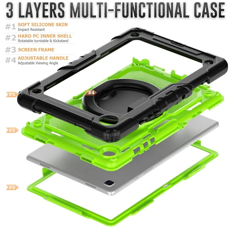 Caso de Protección Para Samsung Galaxy Tab A7 10.4 (2020) T500 / T505, Estuche Anti-caza de Tabletas de 360 ​​grados PC + Cubierta de Silicona Con Correa Para el Hombro - Negro / PC de Lima